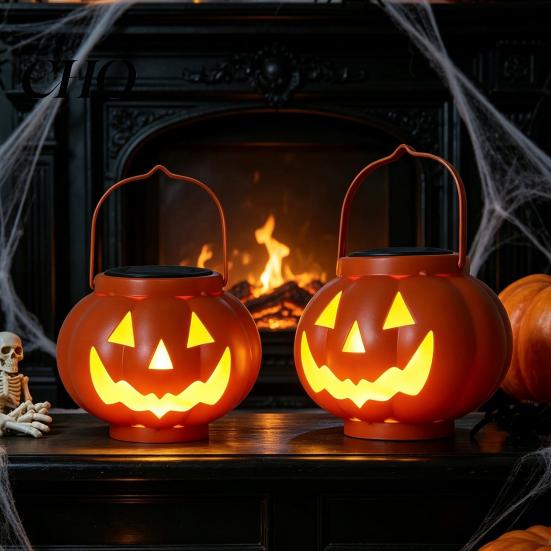 Halloween Outdoor Decorations Solar Pumpkin Lanterns, Waterproof Light, Spooky Festive Patio Hanging Decor Orange Lantern for Yard Garden Porch