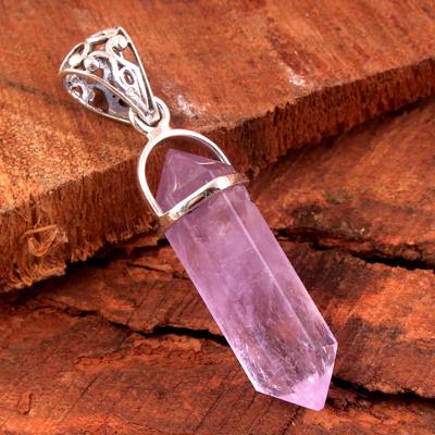 Handmade Amethyst Pencil Pendant Pure 925 Sterling Silver Statement Jewelry