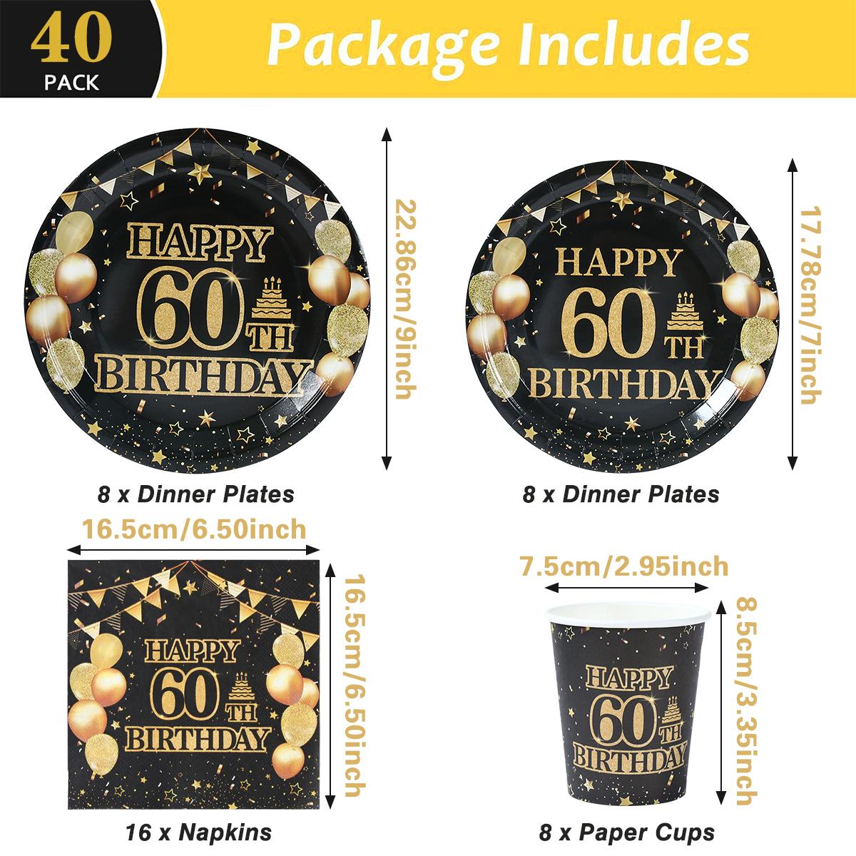 

60th Black Gold Birthday Disposable Tableware Happy 60th Birthday Party Decoration Adult Favors Gift Dinnerware Banquet Supplies
