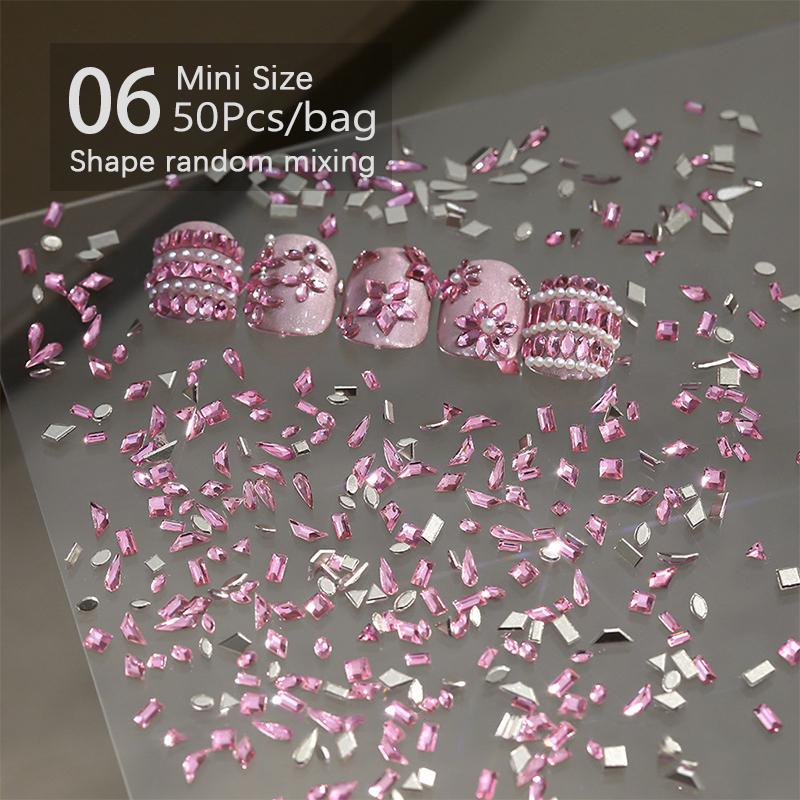 50 ks mini kosočtvercové kamínky na nehty s plochým dnem, AB barva, zdobení nehtů, křišťálové drahokamy, oslnivá manikúra, 3D dekorace na nehty
