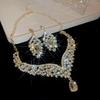 Two-Piece Rhinestone Inlaid Water Drop Earrings & Necklace - European Retro Luxury Style for Women