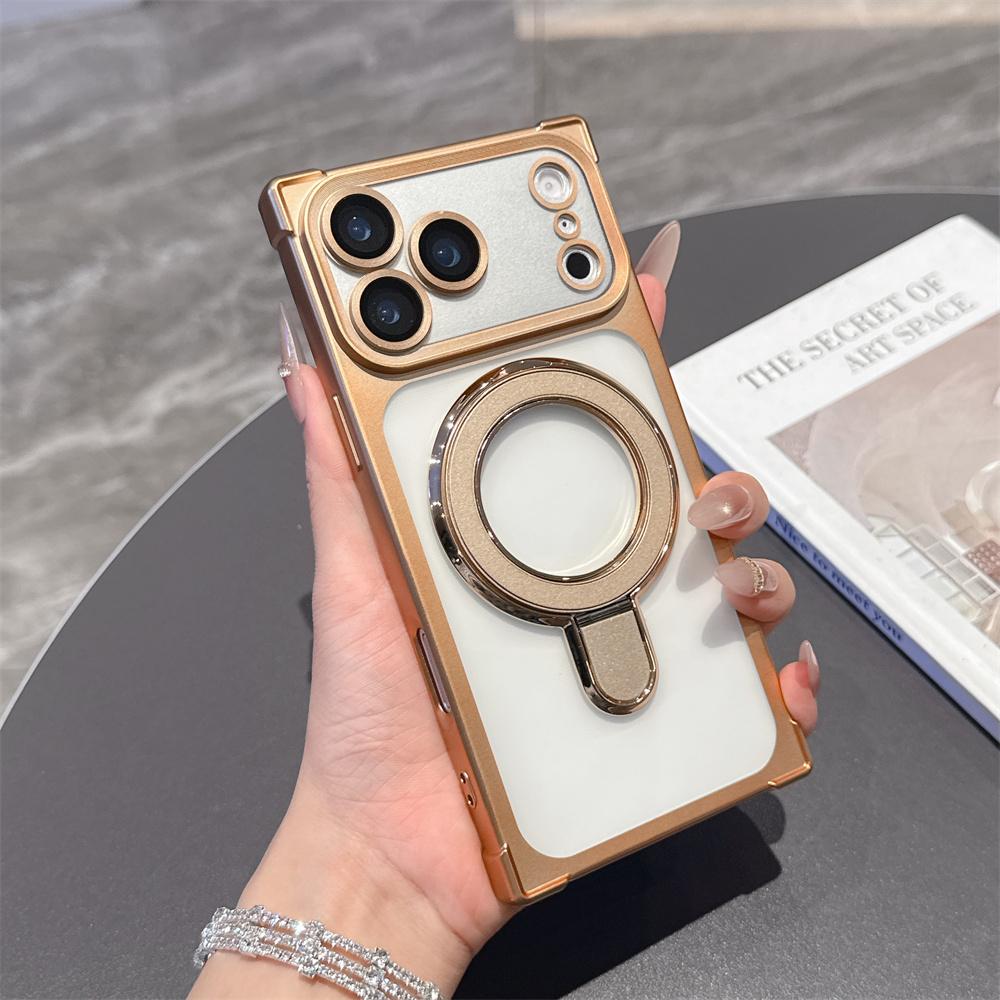 

Squared Transparent Armor Magnetic Stand Phone Case For iPhone 17 Air 16 15 14 Pro Max Plus Lens Protection Frosted Cover iPhone 14 Plus