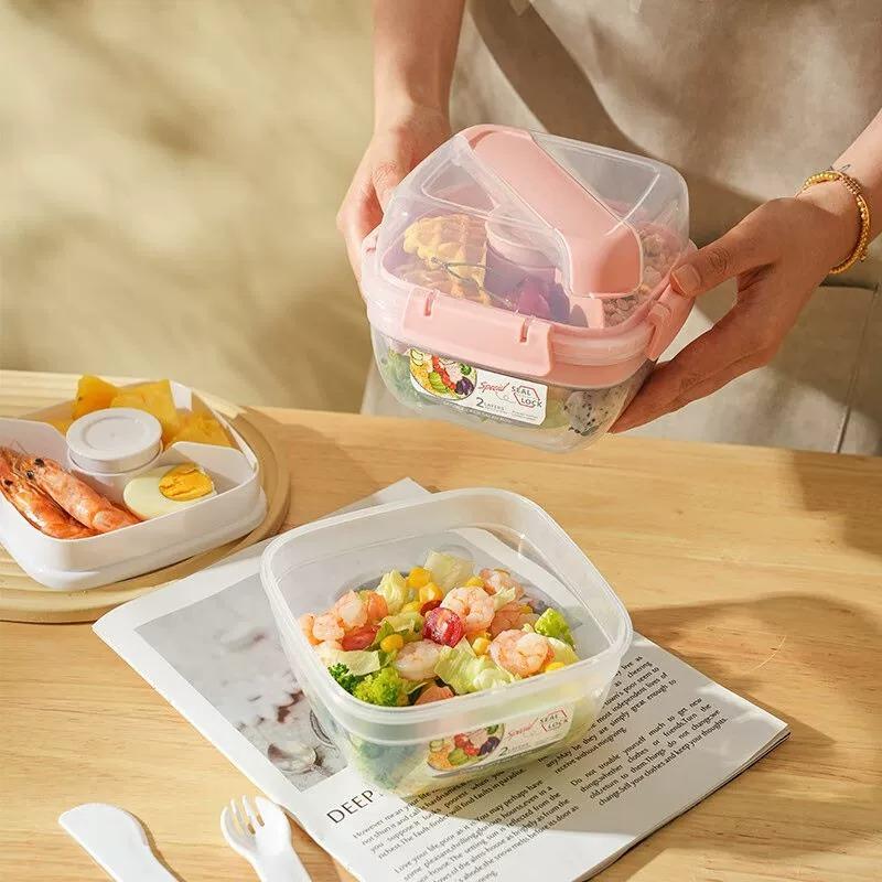 Meal Prep Salad Lunch Box for Office Workers, Double Layer Food Container with Sauce and Fruit Compartment, BPA-Free Bento Box