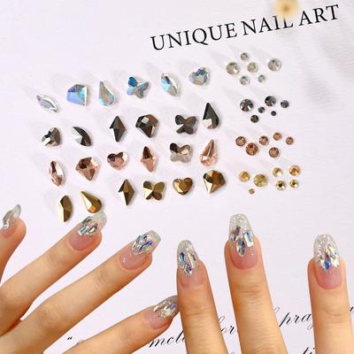 12 Compartiments Strass 3D pour Nail Art Étoile à Cinq Branches/Cœur à Fond Plat Charms pour Nail Art Formes Mixtes Carré Losange