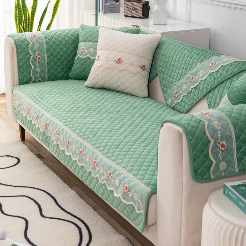 Sofa Cushion Plush Non-slip Thicken Sofa Cover Cushion Flannel Sofa Cover Universal Solid Color Lace Dust-proof Sofa Seat Cover