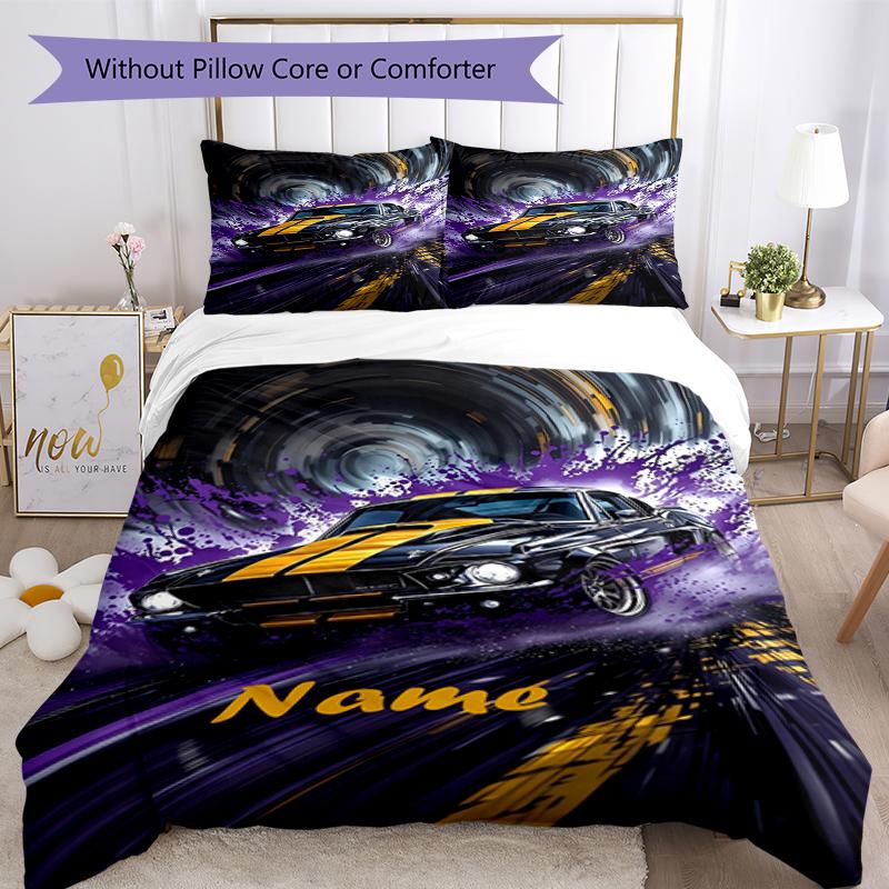 3pcs Custom Name Racing Bedding Set Duvet Cover Closure Includes 1 Duvet Cover & 2 Pillowcases, Soft and Comfortable for All Seasons.