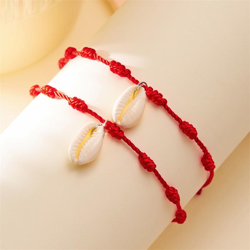 Lucky Handmade 7 Knots Red String Couple Bracelet for Women Men Turkish Evil Eye Sea Shell Heart Pendant Wristband Jewelry Gifts