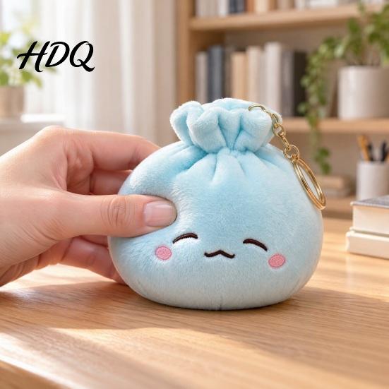 Cute Schoolbag Accessory Bun Plush Keychain Soft Macaron Color Bag Charm Stress Charm for Backpacks Relief Toy with Metal Ring And Keys Holiday