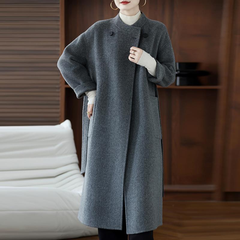 100% Wool Women Coat TIDENOVEL Autumn Wool Long Coat Handmade Pea Coat Winter Warm Wool Long Jacket Overcoat
