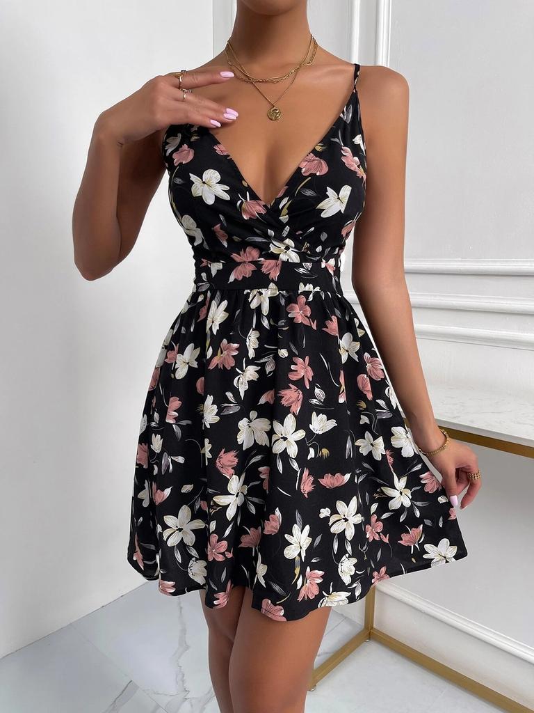 2026 new retro floral French women's suspender dress