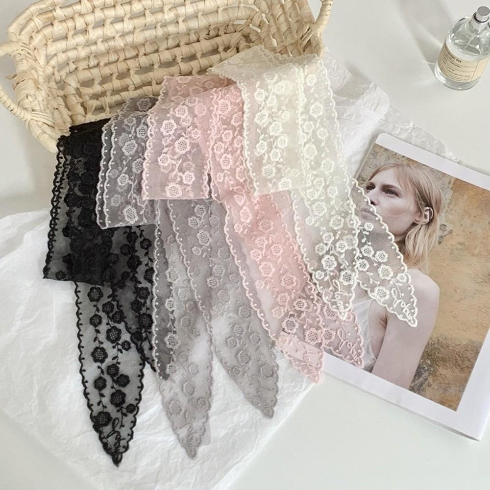 Fashion Long Skinny Ribbon Lace Scarf Floral Embroidery Solid Color Head Scarf Thin Tie Up Headband