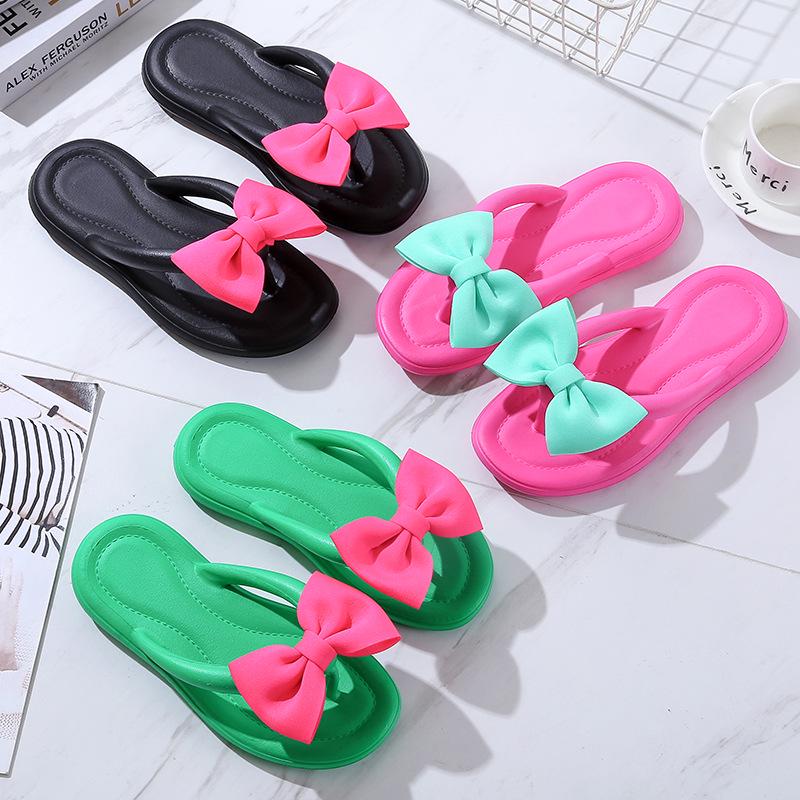 Women's Non-Slip Thick-Soled Bowknot Flip Flops - Fashionable EVA Slippers for Home & Outdoor Wear