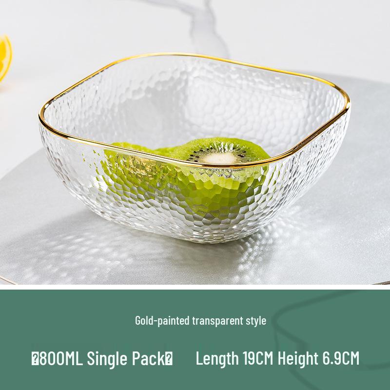 Čtvercová salátová mísa z tepaného skla na ovoce, dezerty a skladování - Elegantní domácí stolní nádobí