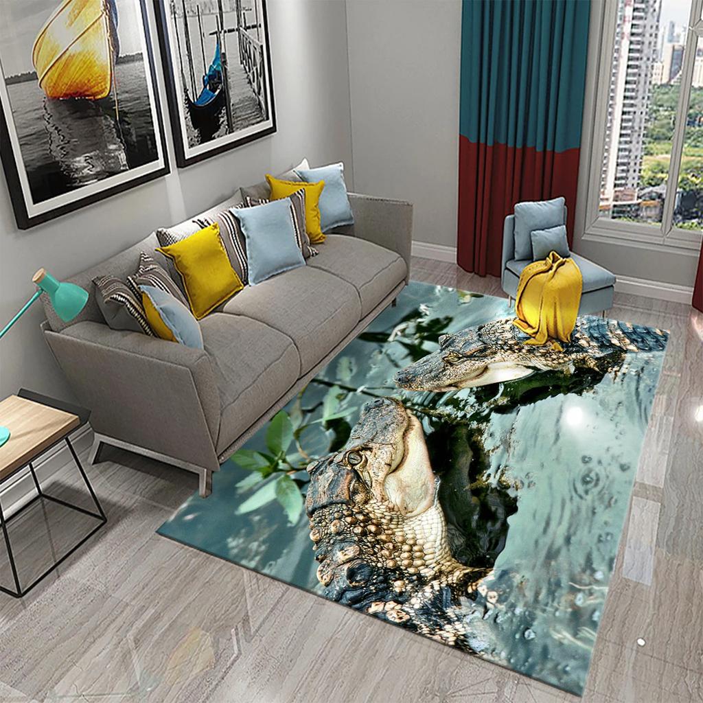 3D Crocodile Carpet Ferocious Wild Animal Rug for Living Room Bedroom Decor Carpet Kids Room Play Floor Mat Child Game Area Rug