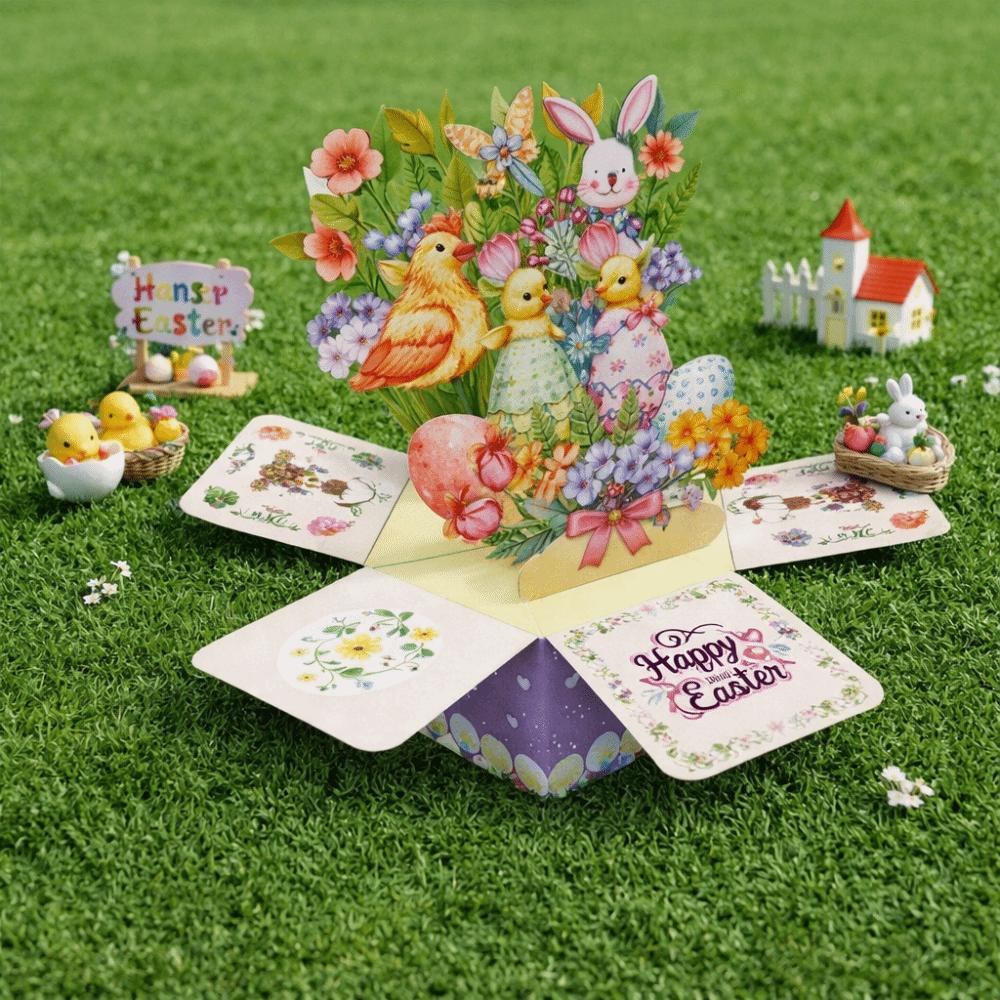 Three-Dimensional Easter Egg Card With Envelope Surprise Egg 3D Greeting Card Pop Up Design Pastoral Style Stereo Box Card