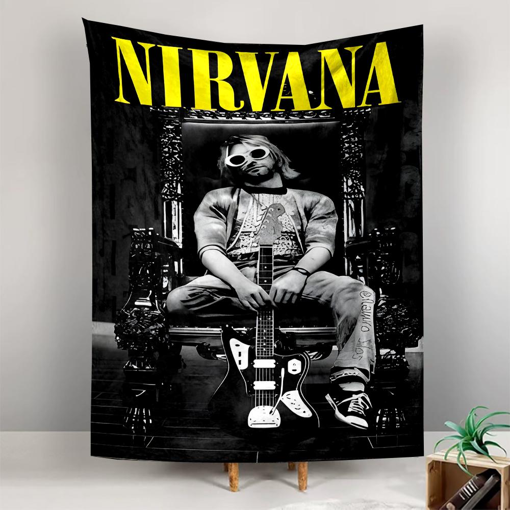 Nirvana Kurt Cobain Throne Guitar Portrait Wall Hanging Tapestry for Dorm Room Bedroom Bohemian Home Decor