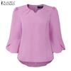 ZANZEA Women Summer V-Neck 3/4 Sleeve Casual Blouse
