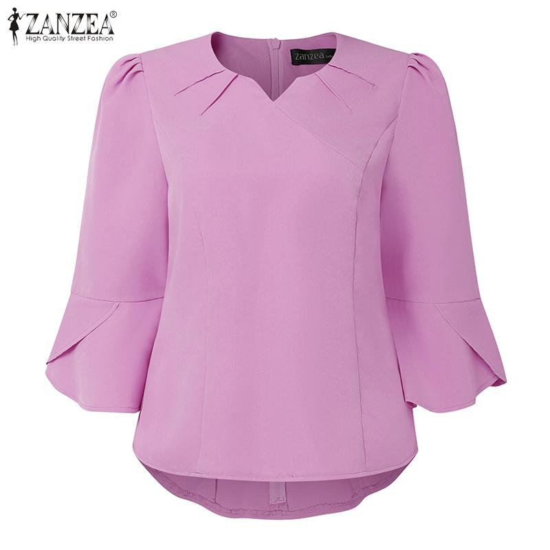 ZANZEA Women Summer V-Neck 3/4 Sleeve Casual Blouse