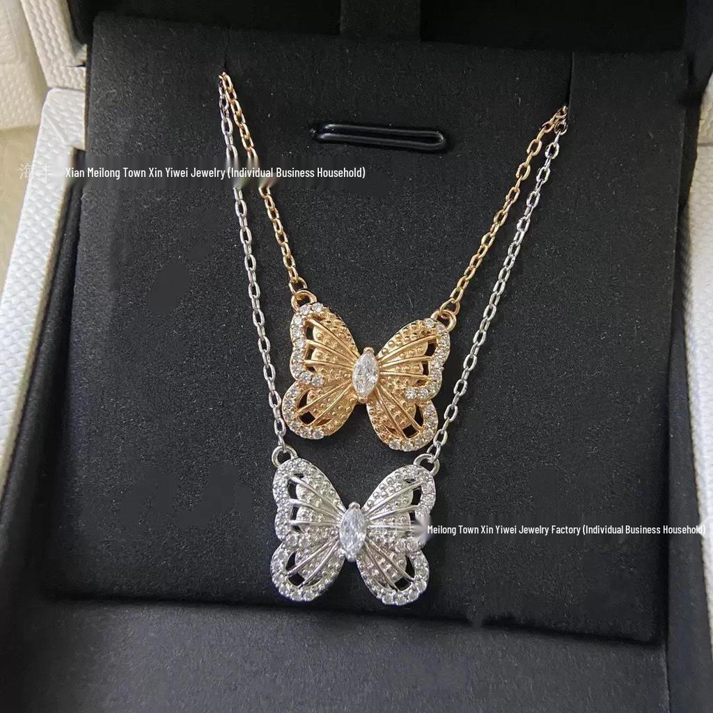 Hochwertige Gold-Schmetterling-Diamant-Halskette für Damen - Elegantes Hohl-Schlüsselbein-Design