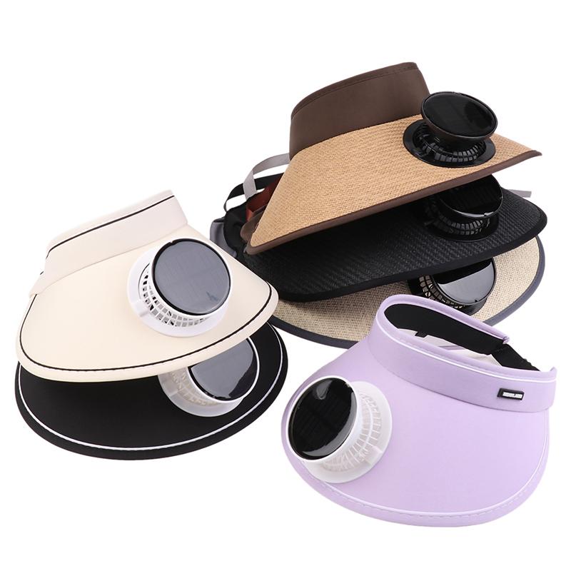 Wide Brim Sun Hat With Built-In Fan Summer Cap Outdoor Straw Visor Hat With Solar/Usb Powered Fan For Camping Fishing Hiking