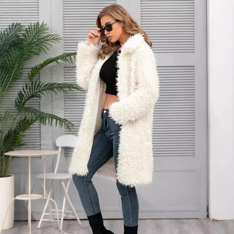 Women's Faux Fur Coat Top Plush Lapel Coat Long Fashion Autumn And Winter New Style