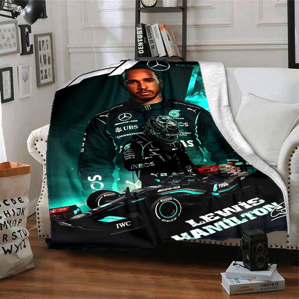 Coperta stampata a tema Lewis Hamilton - Perfetta per divano, letto, viaggi e uso all'aperto | Lavabile in lavatrice, accogliente e resistente.