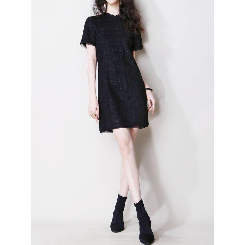

Classic Style T96 Super Slimming Texture Short Sleeve Dress Black S