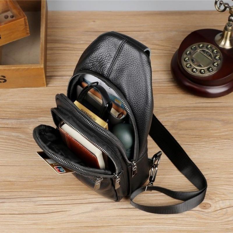 Genuine Leather Men's Chest Bag, Casual and Fashionable Crossbody Single-shoulder Bag, Durable Backpack