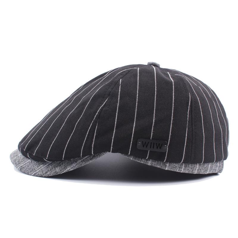Men'S Autumn Cotton Striped Plaid Splicing Forward Cap Women'S Casual Beret Outdoor Visor Cap Cap