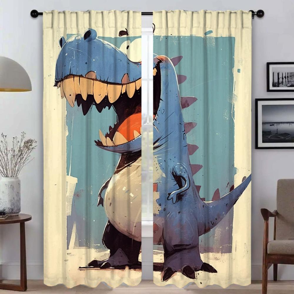 Cute Tyrannosaurus Anti-mosquito Curtains 2 Pieces Blackout Curtains for Living Room Curtain Tulle for Bedroom Shades Partition