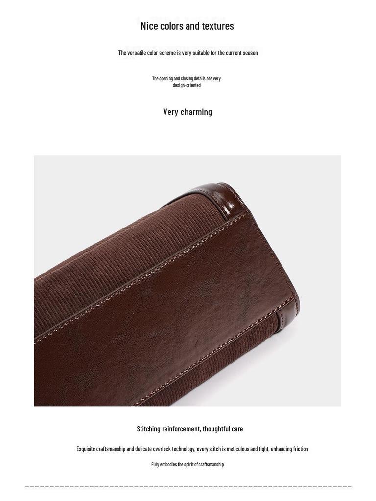 2025 Simple Textured Cowhide Boston Crossbody Bag with Niche Design