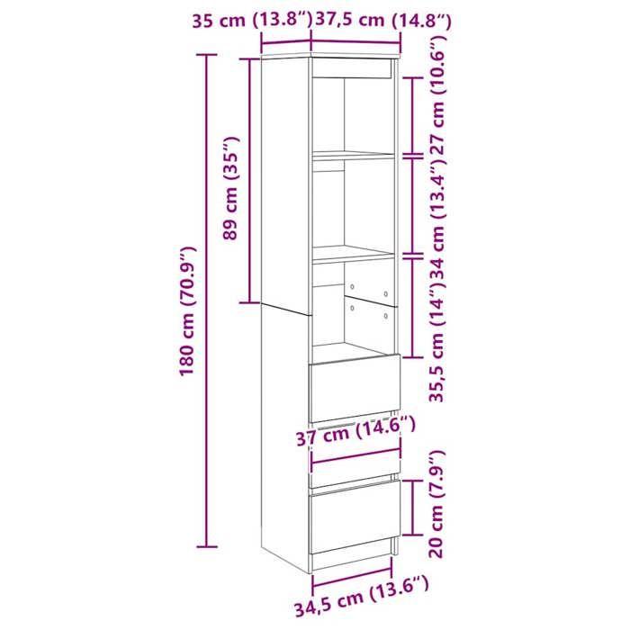 VidaXL High Buffet Sonoma Oak 37.5x35x180 Cm Engineered Wood, Cabinet, Sideboard, High Storage Cabinet, 861663