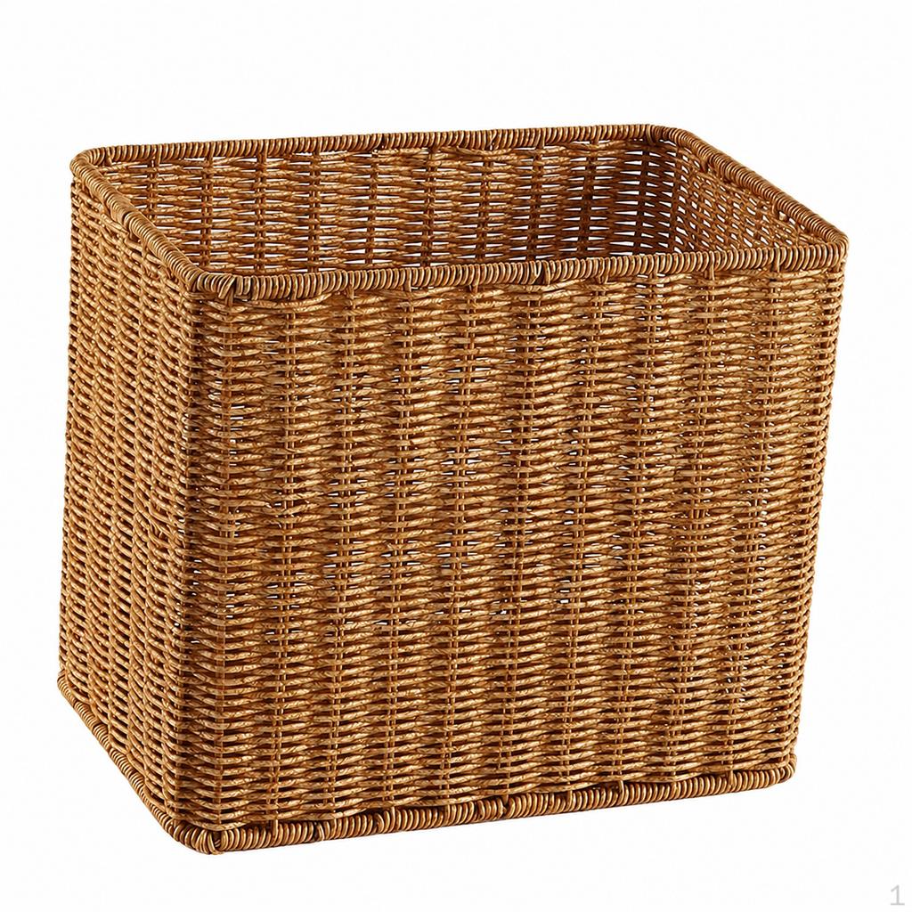 Woven Storage Baskets, Rectangular Wicker Basket with CutOut Handles, Tan Synthetic Rattan for