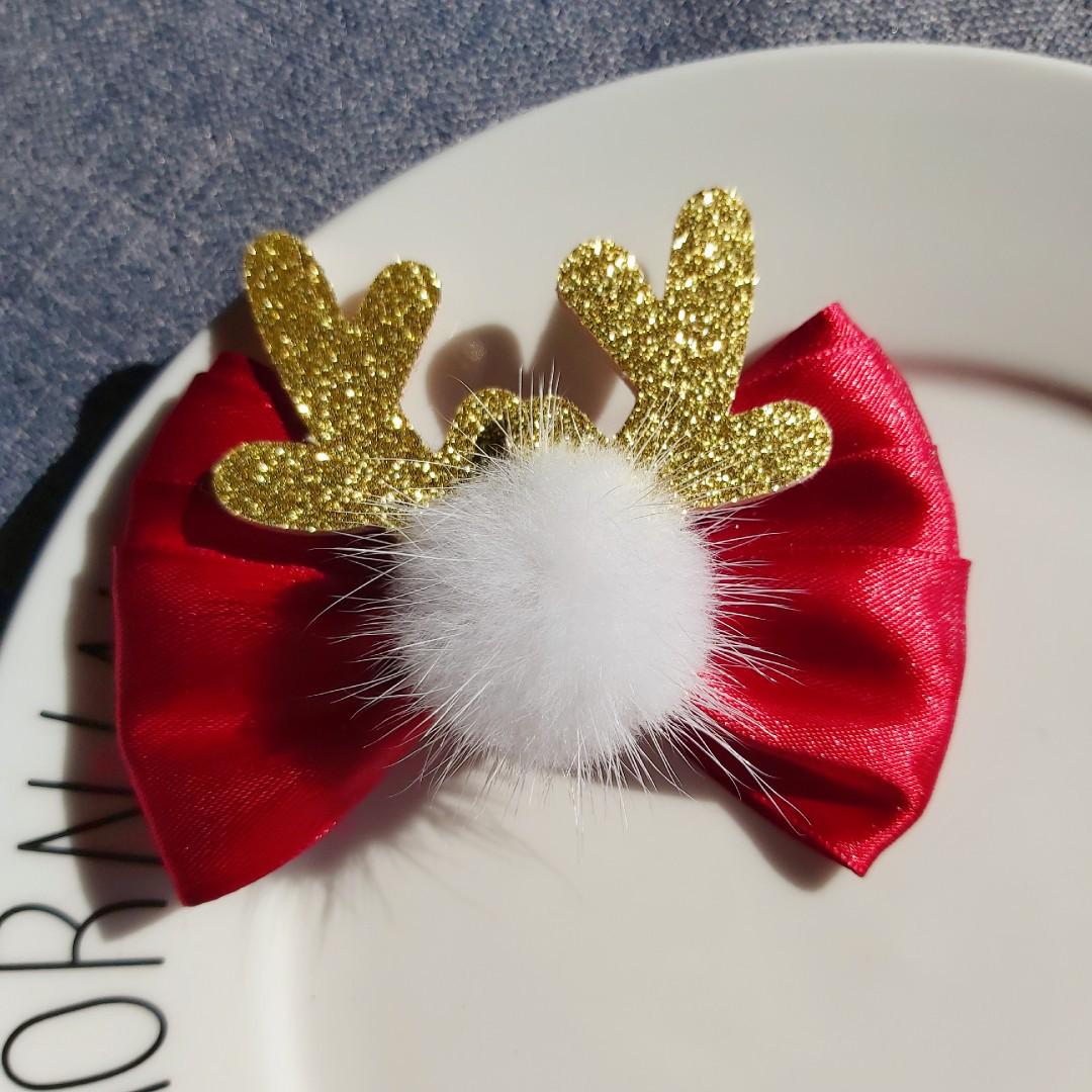 Korean Christmas Antler Bow Hair Clip for Kids Cardboard Packaging