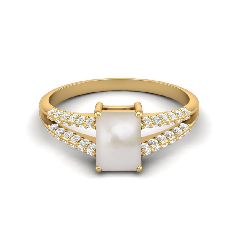 

7X5MM Octagon Pearl Gemstone 925 Sterling Silver Gold Plated Solitaire Split Shank Women Wedding Ring 10 жовтий