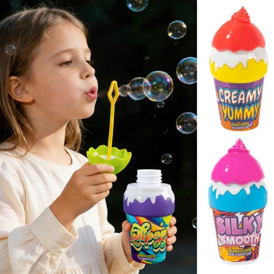 Bubble Bottle Toys Mini Ice Cream Shape Portable Bubble Bottle Non-Spill Inverted Design Machine Blower Maker for Kids Outdoor Play Picnic Fun Party