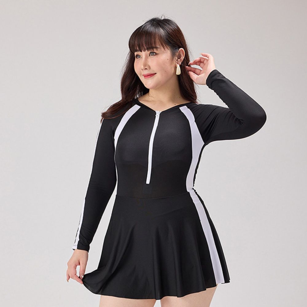 Anti-exposure Women's Long Sleeve Swimsuit Elastic Sports Training Swimsuit  Student