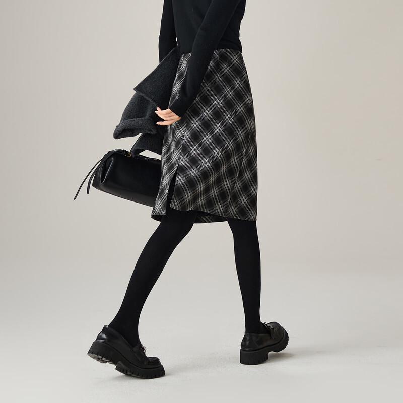 SOFSIL 2026 Spring Retro Plaid High-Waist Back Slit Skirt 27/M
