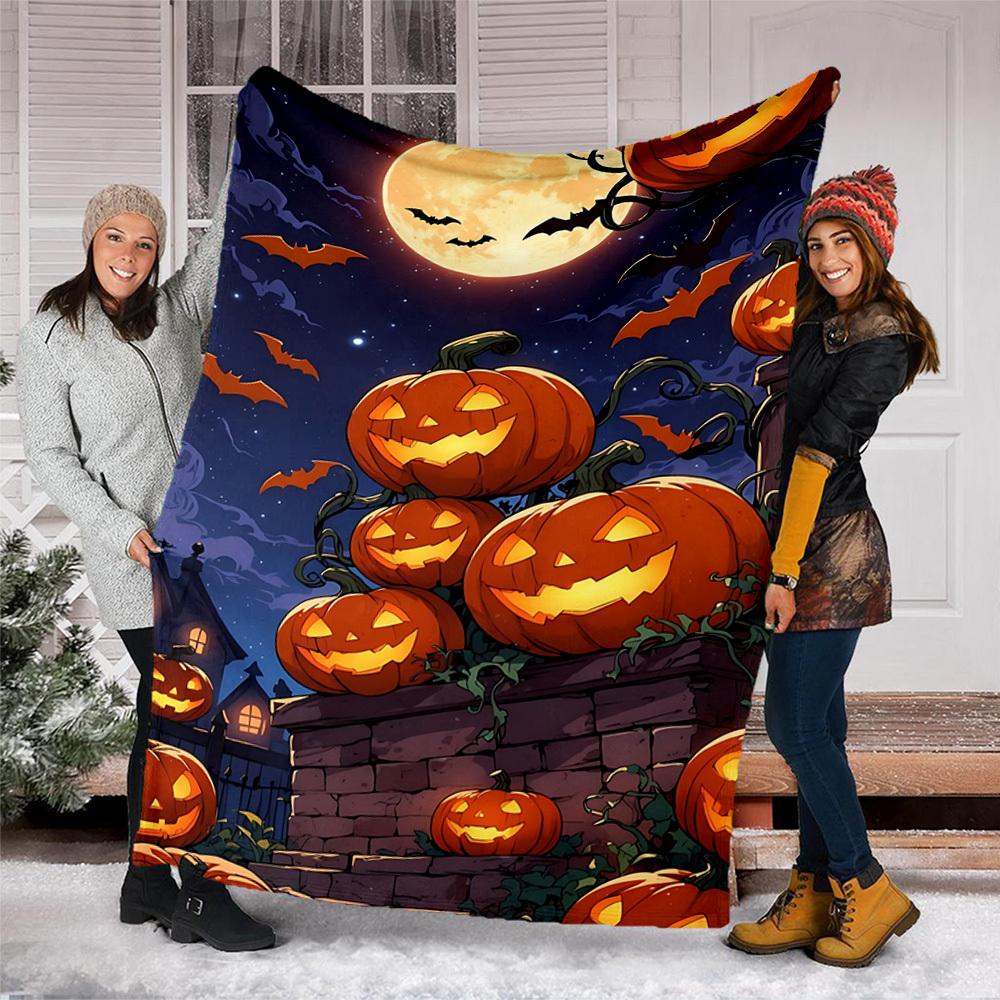 1pc Full Moon Night Print Outdoor Blanket, Lightweight Polyester,