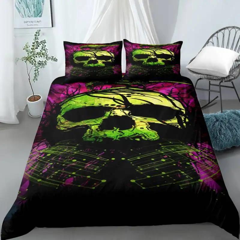 Skull Duvet Cover Set, Abstract Texture with Skull and Crossbones Pattern Aged Rusty Grunge Style 2/3pcs Polyester Bedding Set