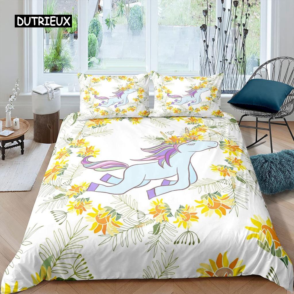 Dolphin Comforter Cover King Size Cute Unicorn Duvet Cover Cartoon Animal Pattern Bedding Set Blue Ocean Beach Theme Quilt Cover