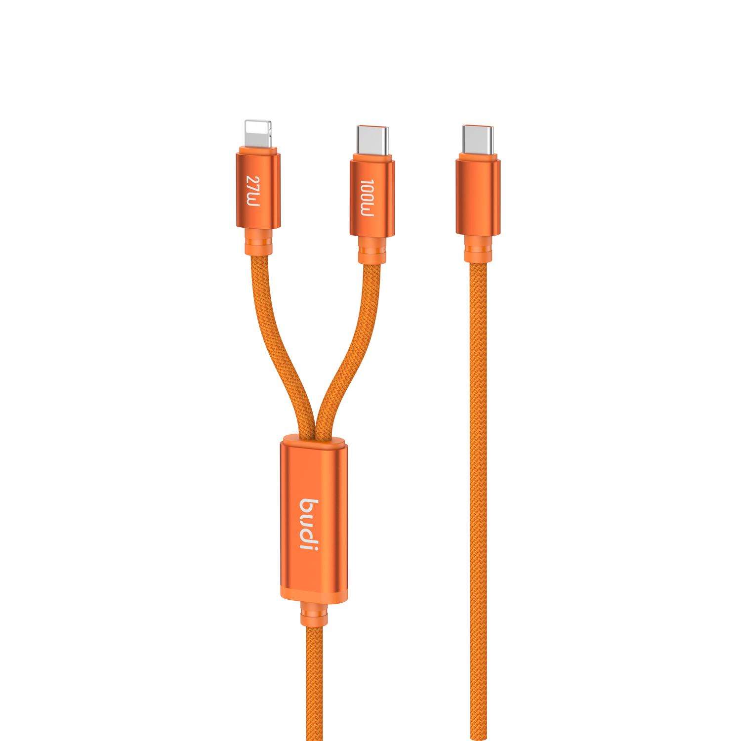 

BUDI DC271TTL15C 1.5m USB-C to USB-C/ iP Nylon Braided Data Cord 100W Fast Charging Cable