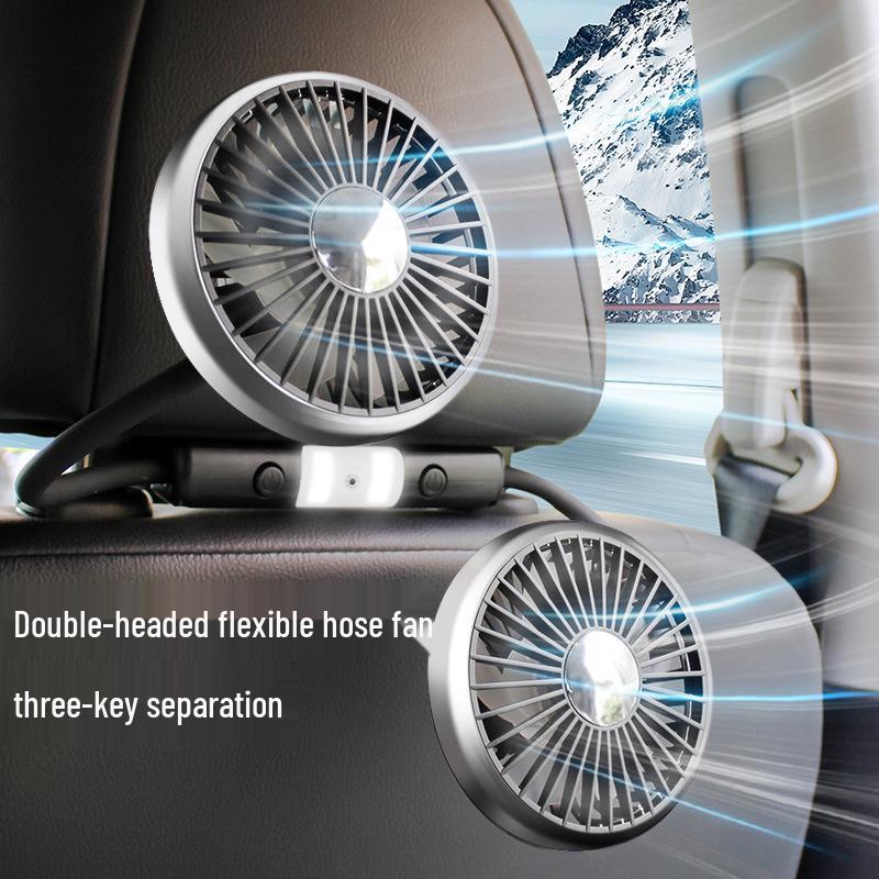 USB-Charged Rear Seat 12V Car Fan with Light