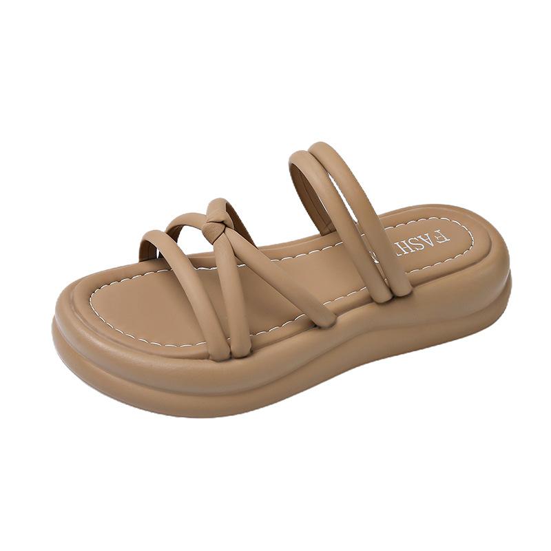 Thick Bottom Sandal Slippers Female Summer Cross Thin Strap Two Wear Ladies Beach Slippers Fashion Women Summer Shoes Breathable for Hot Weather
