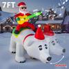 7FT Santa Claus Inflatable Decoration LED Lights Santa Riding Bear Shaking Head Blow Up Model With Music Recording Xmas Party