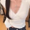 Pure Desire Spicy V-neck Lace Long-sleeve Sexy Slim-fit Top for Women