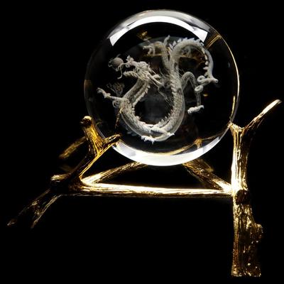 Dragon Crystal Ball 95mm Dragon God Zodiac Dragon Ornament Artificial Crystal Round Ball with Base New Year Lucky Charm Carving Ornament Dragon Year