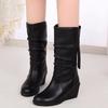 Large Size Side Zipper Boots Autumn/Winter Mom Medium Boots Slope Heel Martin Medium Heel Leather Boots