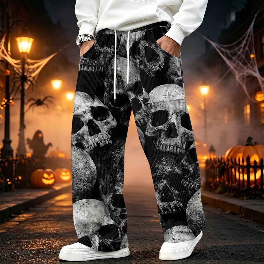 Men's Corduroy Casual Straight Leg Pants with Elastic Waistband and for Halloween