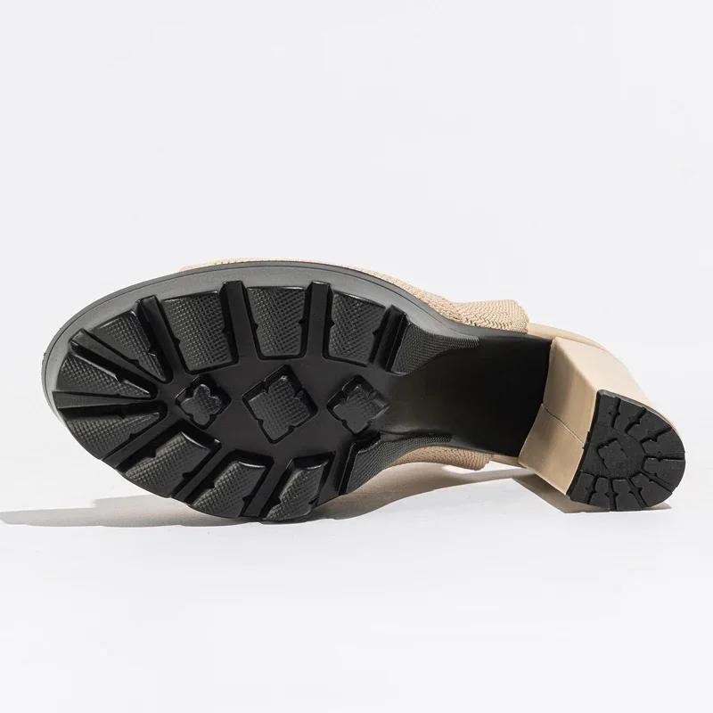 Fashion Eilyken Summer Stretch Fabric Sandals Womens Square High Heels Shoes Roman Style Open Toe Banquet Zapatos De Mujer